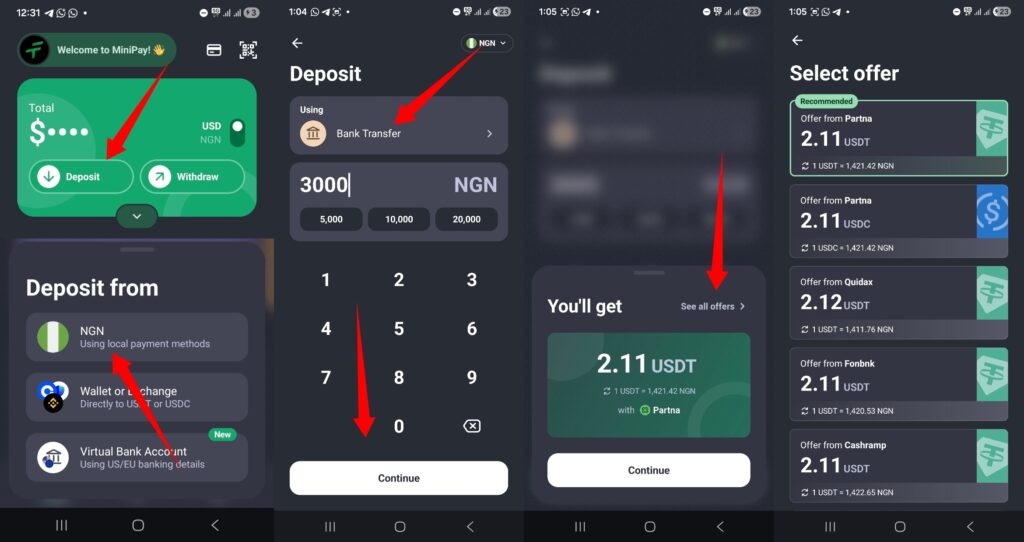 Minipay Boost, Minipay Boost Daily Reward, How to complete bank deposit on Minipay 