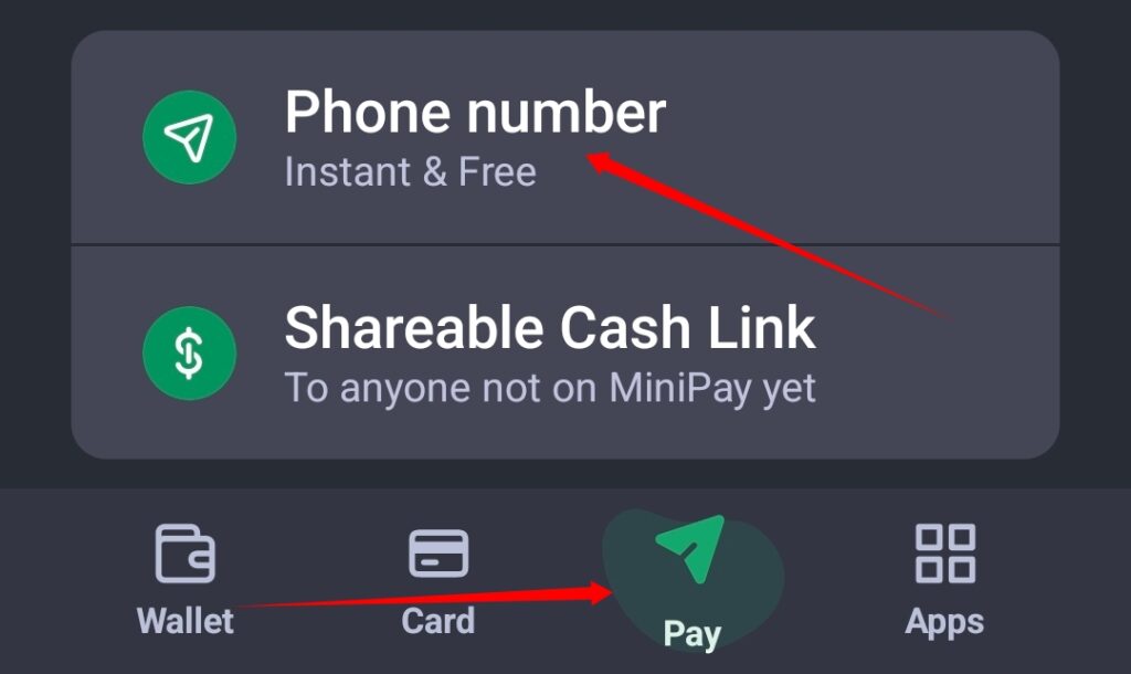 How to do internal transfer on Minipay 